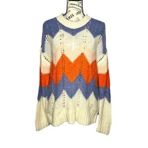 Vero Moda (L) Birch Chevron Colorblock Crochet Lightweight Sweater Crewneck